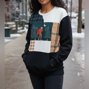 Patchwork Upcycle Reworked Oversize Christmas Bigfoot Sweater S/M
